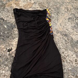 Sky Black strapless Dress with Colorful Embellishments